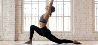 Woman practicing yoga, doing Horse rider exercise