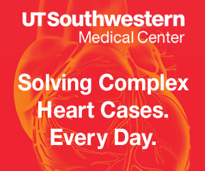 Graphic with text "Solving Complex Heart Cases. Every Day." and UT Southwestern Medical Center logo