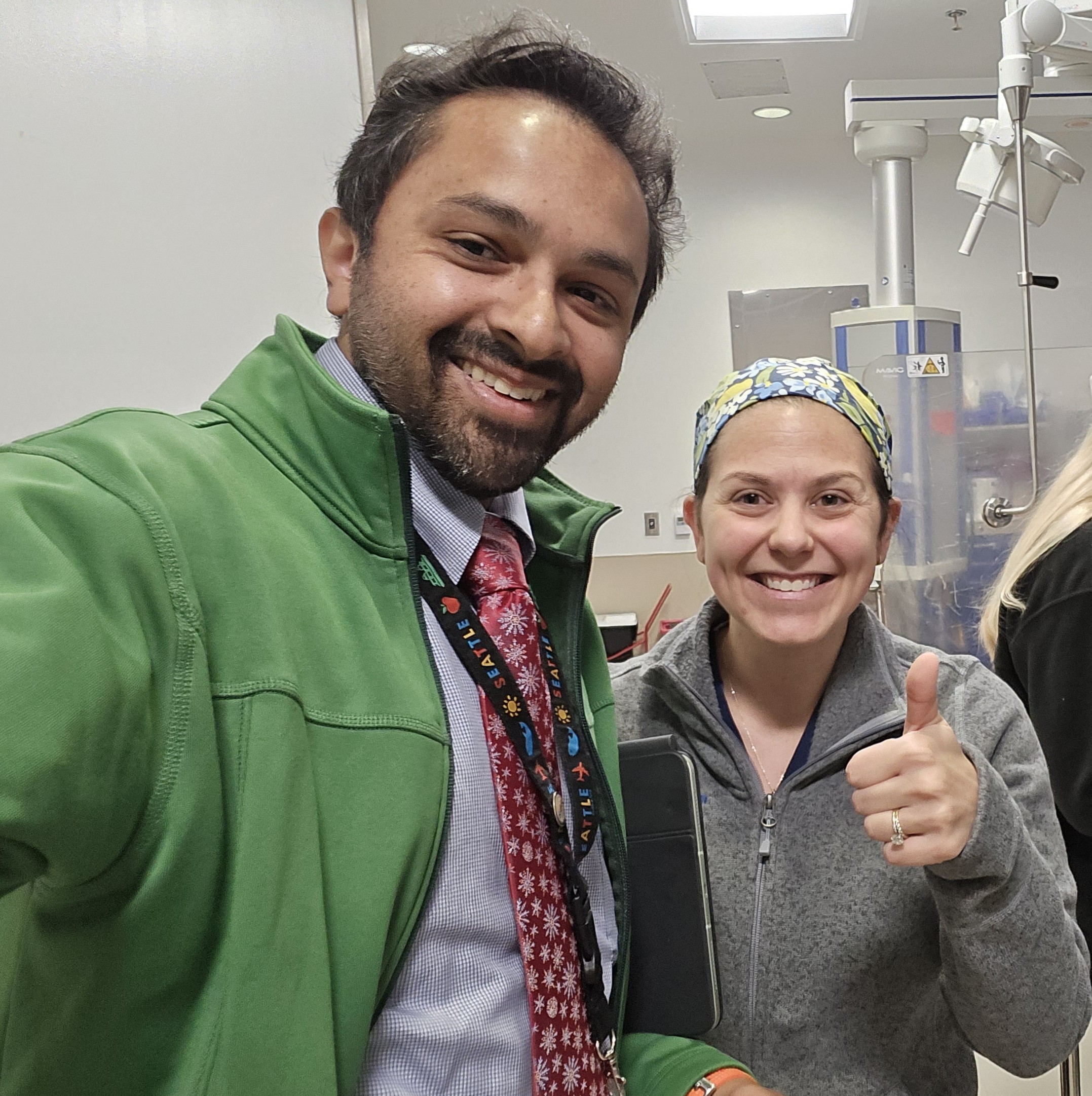 Sanjay Chandrasekaran, M.D., (left) and Adrienne Shannon, M.D., are part of the care team at UT Southwestern for Tom Hartley, who was diagnosed with metastatic uveal melanoma.
