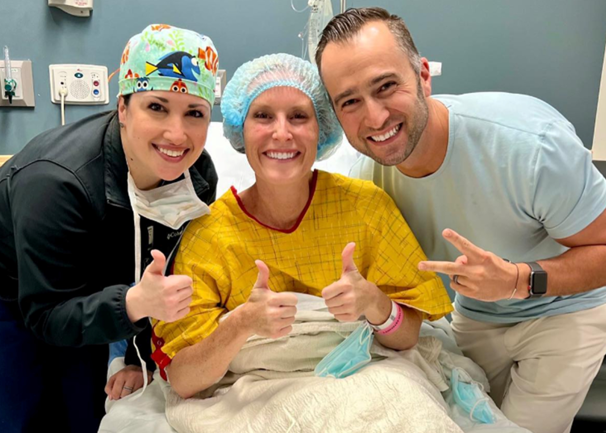 Dr Deborah Farr with patient Lindsey Johnson and husband Matt Johnson