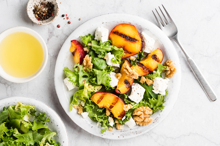 Grilled peaches on a salad