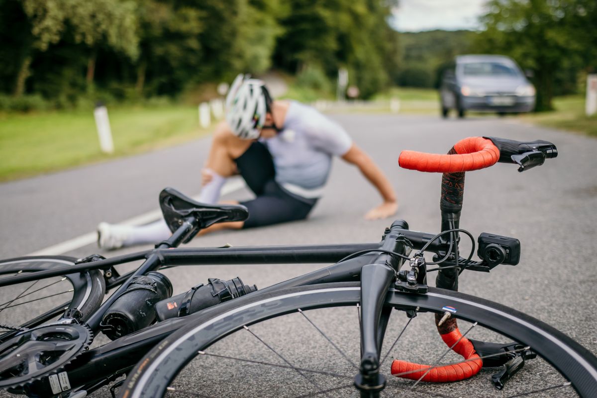 Man suffers leg injury while cycling.