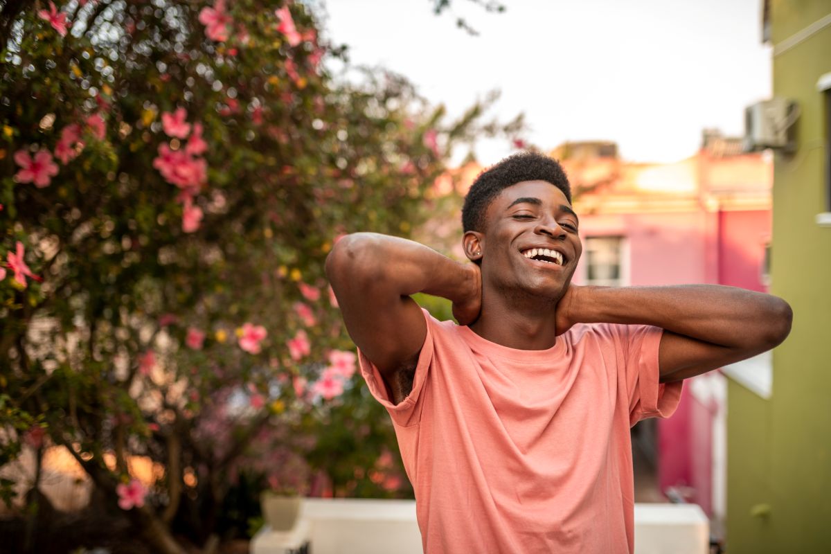 Young man showing happiness.