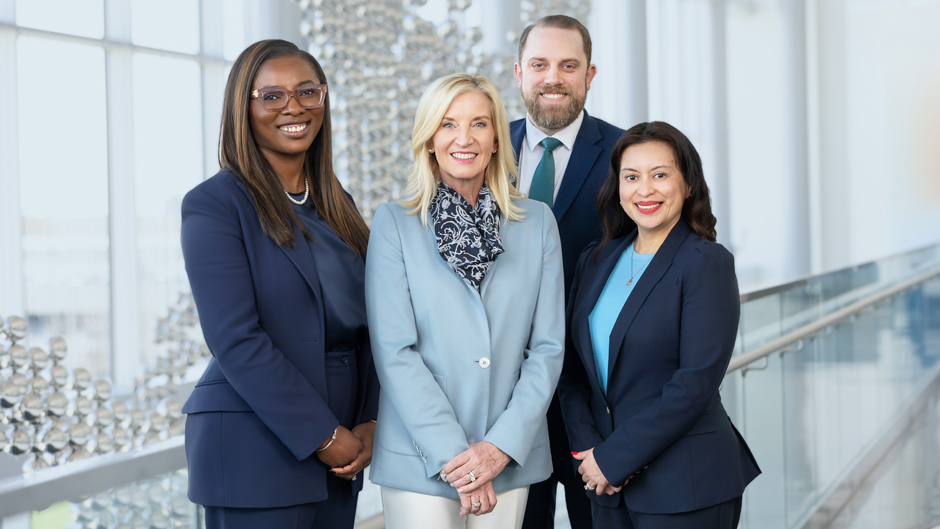2025 Nurse Executive Cabinet - From left: Adesuwa Odubele, M.S.N., RN; Susan Hernandez, D.N.P., M.B.A., RN; Sean Gilmore, M.H.A., FACHE; and Cristy Garza