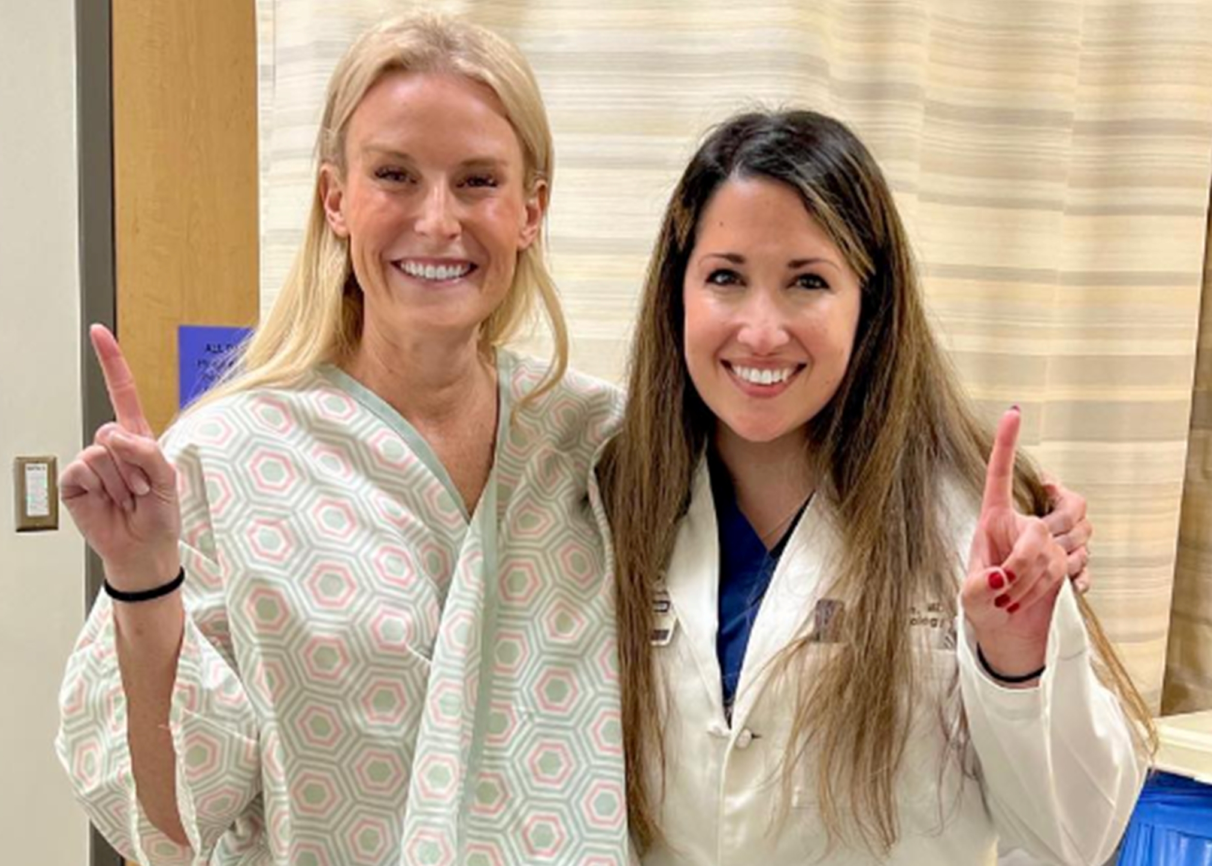 Patient Lindsey Johnson celebrates with Dr. Deborah Farr at one-year checkup