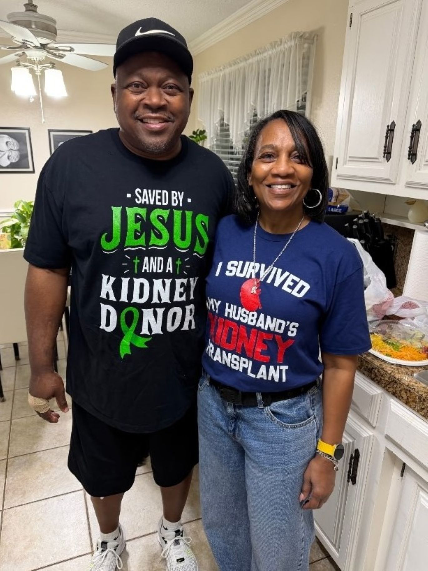 RayMond Hamilton and his wife, Karen, after he returned home from the hospital two days after his kidney transplant.