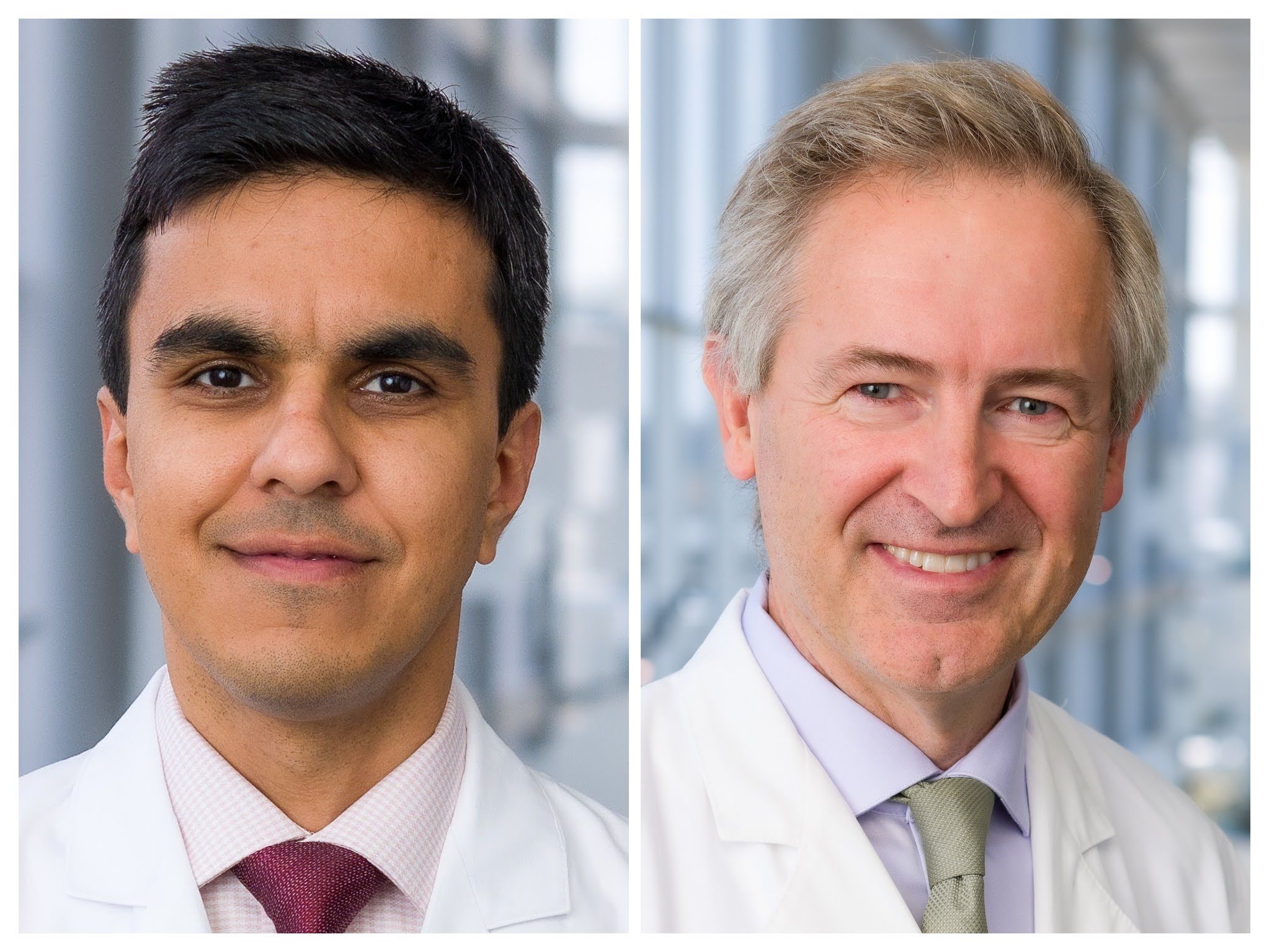 Vibhash Sharma, M.D., (left) Associate Professor of Neurology, is Medical Director of UTSW’s Neuromodulation Movement Disorders Clinic. Padraig O’Suilleabhain, M.D., Professor in the Department of Neurology, specializes in the treatment of movement disorders.