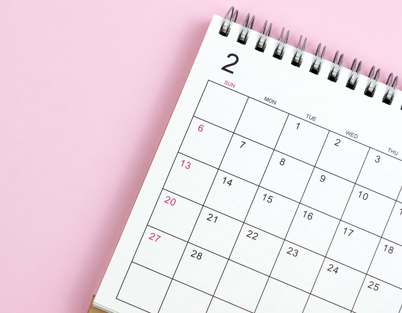 calendar with a pink background