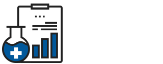 Illustration of a clipboard with a bar graph and a laboratory flask, symbolizing clinical trials