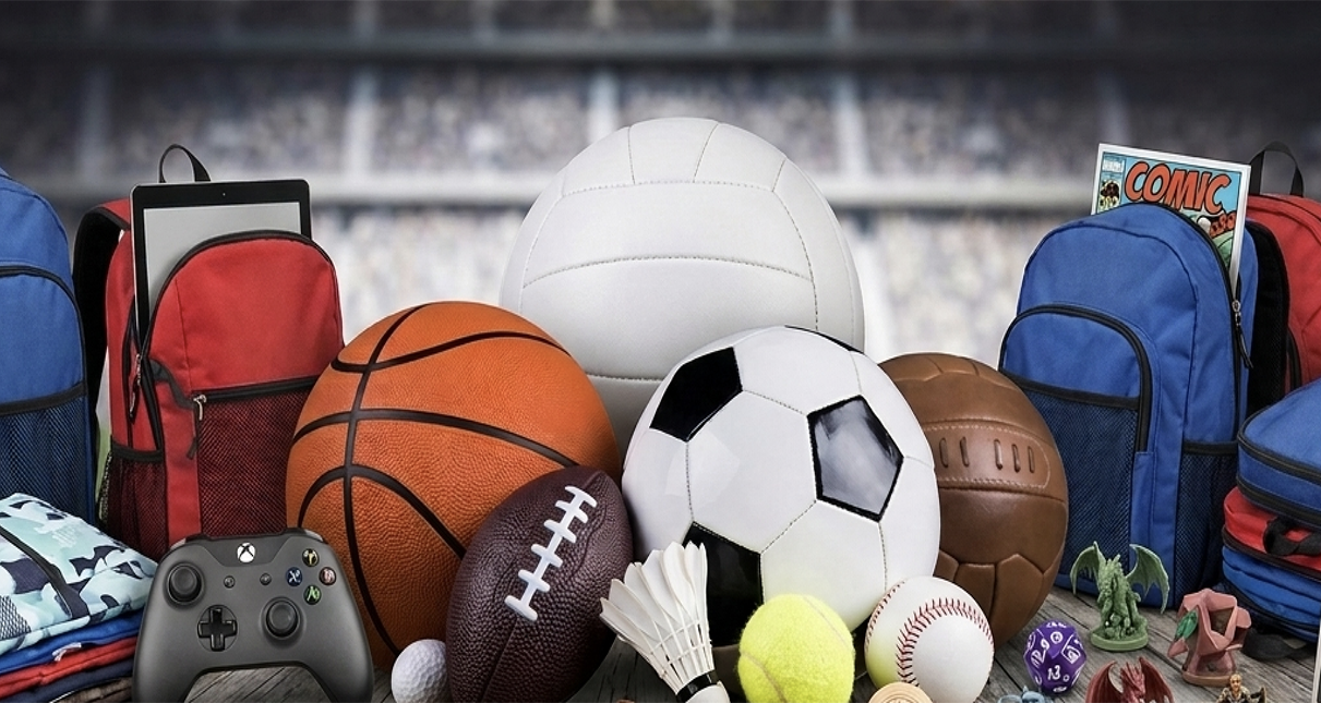 athletic equipment and school supplies