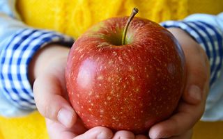 child holding an apple