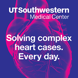 Graphic image with text "Solving Complex Heart Cases" and UT Southwestern logo