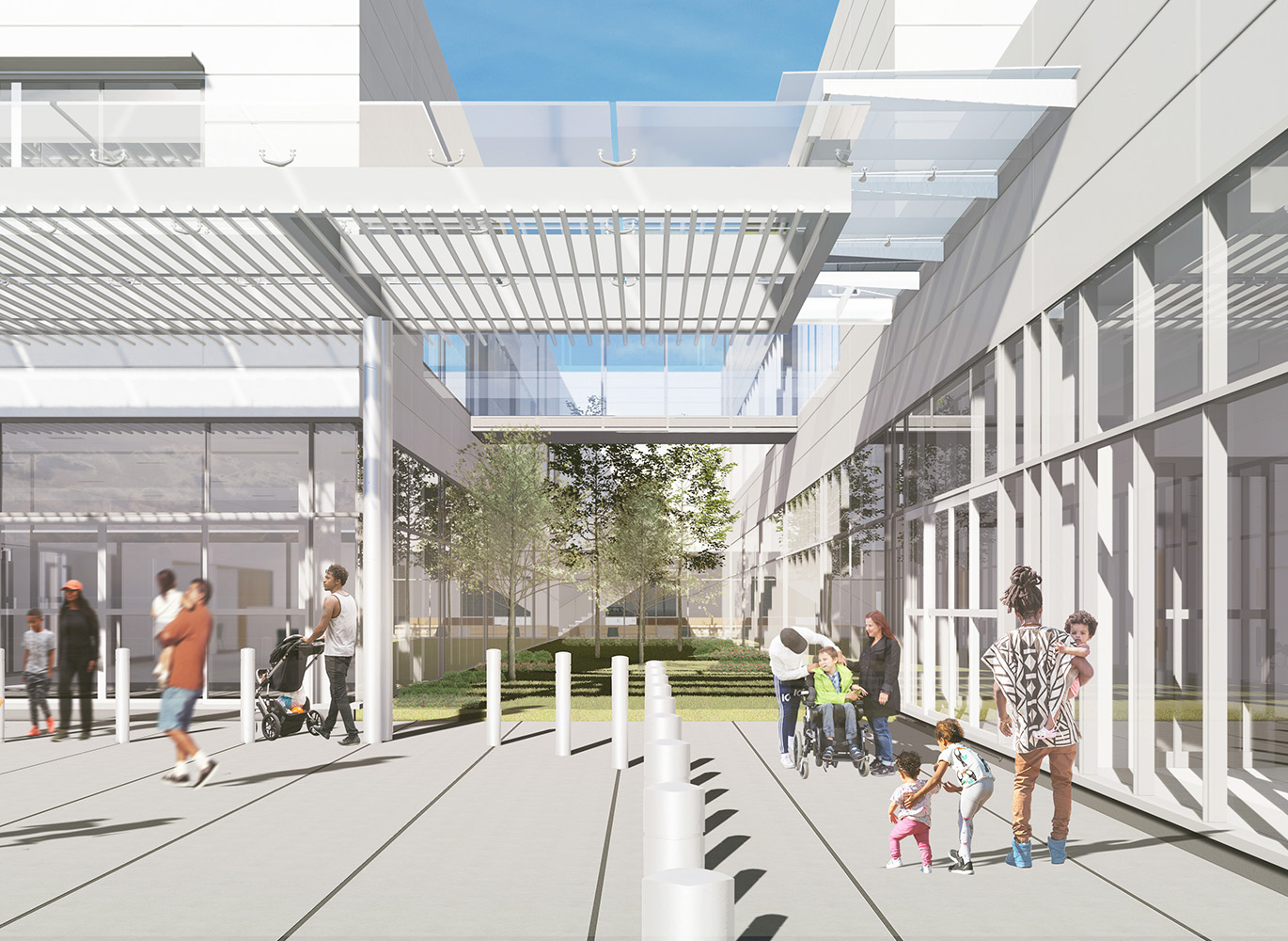 Rendering of the courtyard at UT Southwestern Medical Center at RedBird