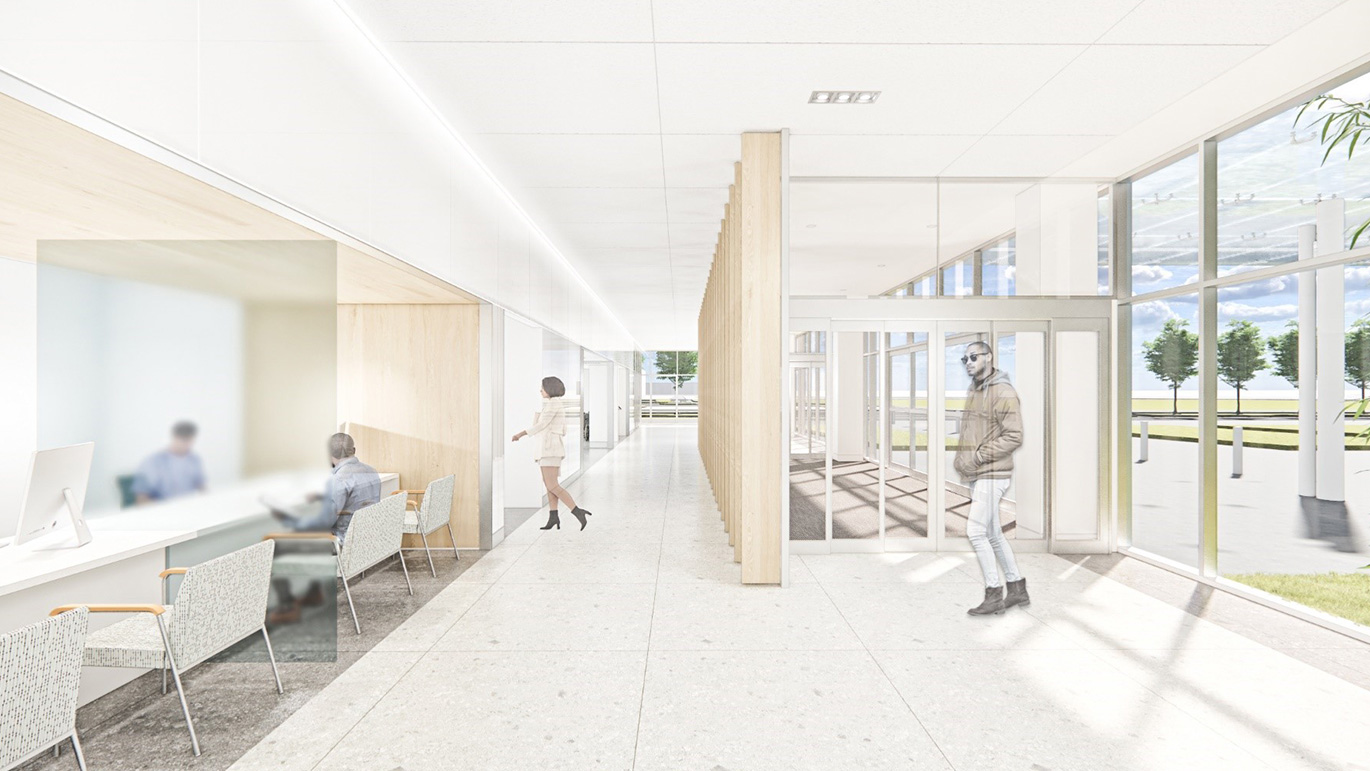 Rendering of the Lobby and Check-in area at UT Southwestern Medical Center at RedBird