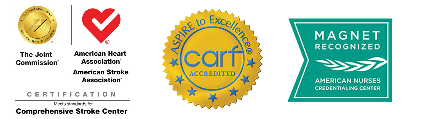 Logos of various organizations displayed, highlighting their recognition in inpatient rehabilitation services.