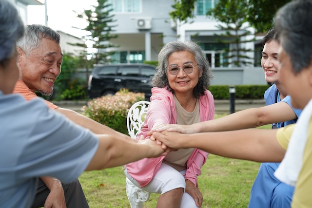 seniors talking together during a support group