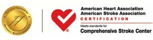 Seals indicating that the Joint Commission and American Stroke Association have designated UT Southwestern as an advanced comprehensive stroke center.