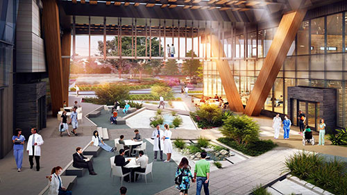 Rendering of the new UT Southwestern Frisco courtyard.