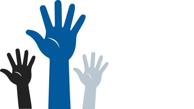 three hands raised in the air