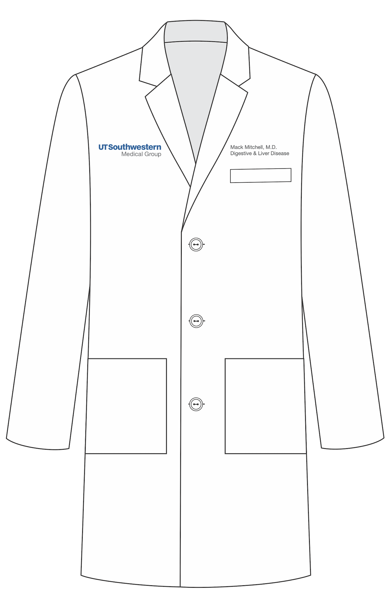 Photo of a white coat with the UT Southwestern logo.